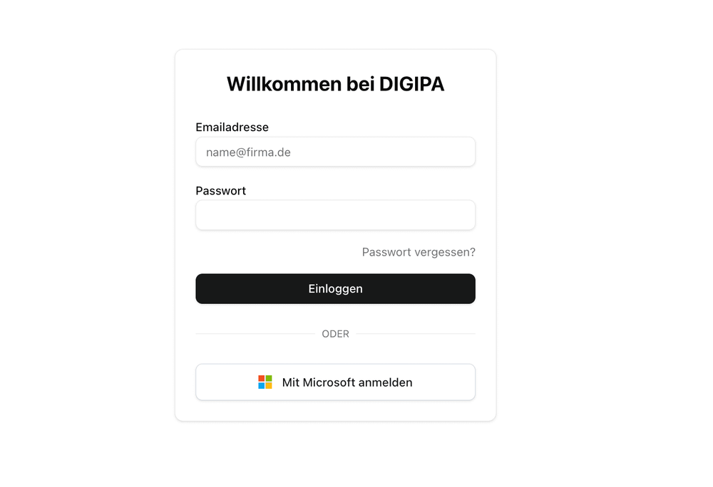 Die Willkommens-Maske zum System die DigiPa ist zu sehen