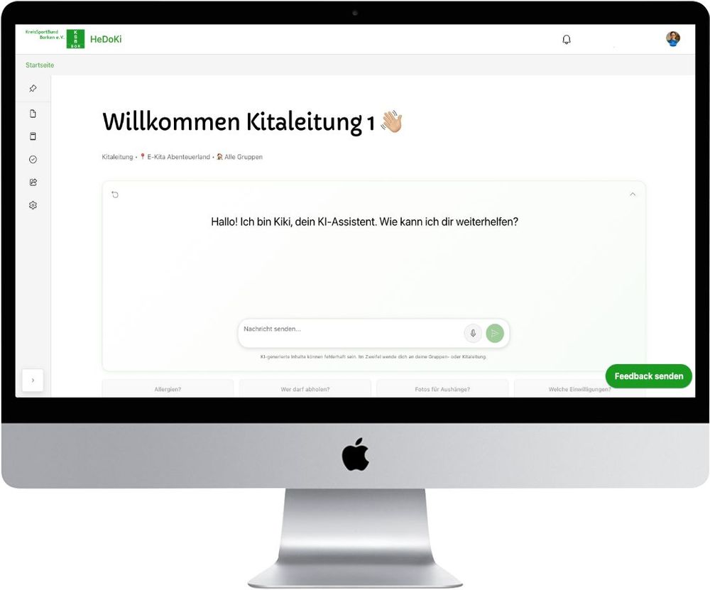 Software für Dokumentation im Kindergarten Hedoki - Dashboard mit KI-Chatbot