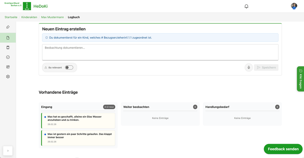 Software für Dokumentation im Kindergarten Hedoki - Logbuch, Dokumentation im Alltag