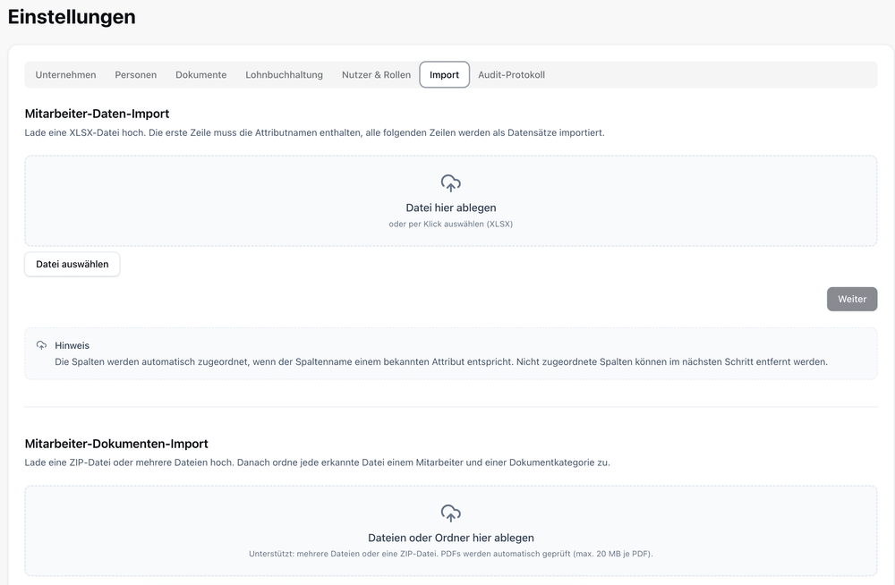Auf dem Bild ist ein Screenshot zu sehen von DigiPa und dort kann man Daten hochladen.