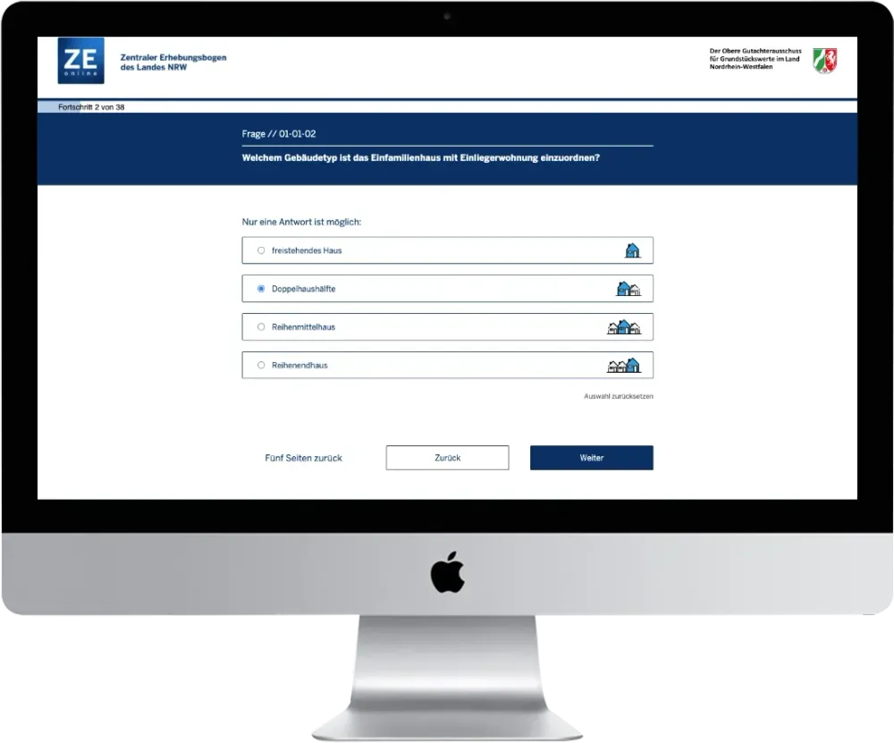 Mockup Screen des Zentralen Ergebungsbogens online (ZEonline) des Landes NRW