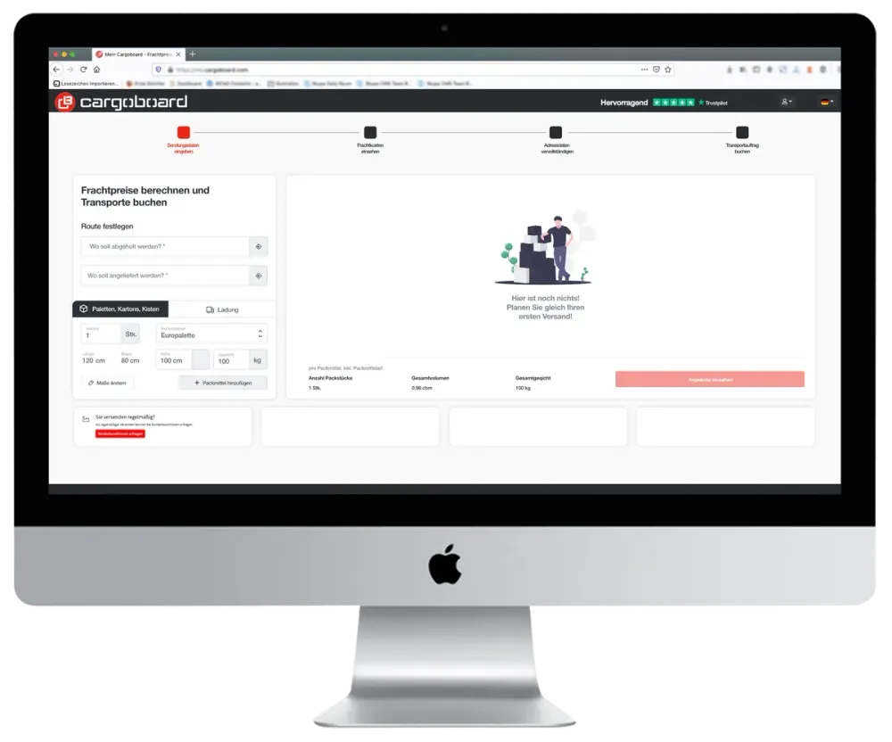 Mockup Screen des Versandkostenrechners der Plattform Cargoboard