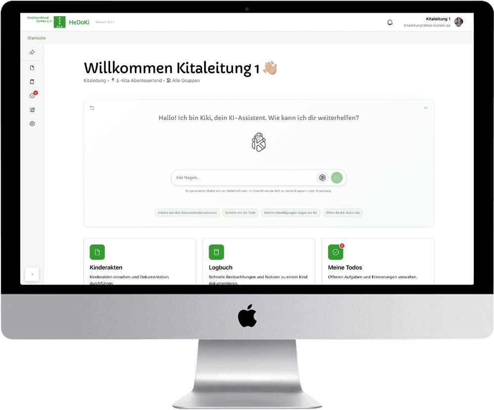 Software für Dokumentation im Kindergarten Hedoki - Dashboard mit KI-Agent Kiki